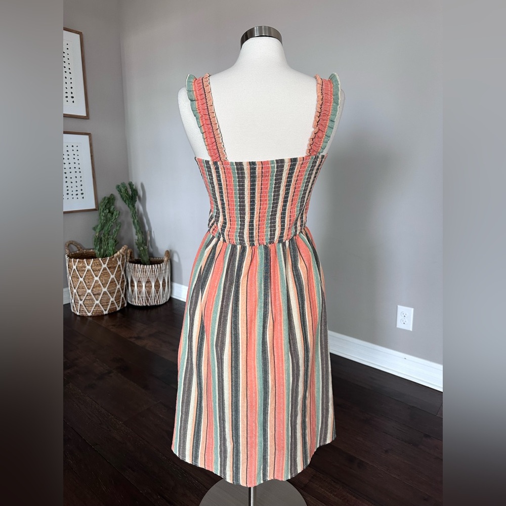 Boutique x Royal & Reese Cotton Smocked Midi Striped Dress Large - Picture 4 of 9